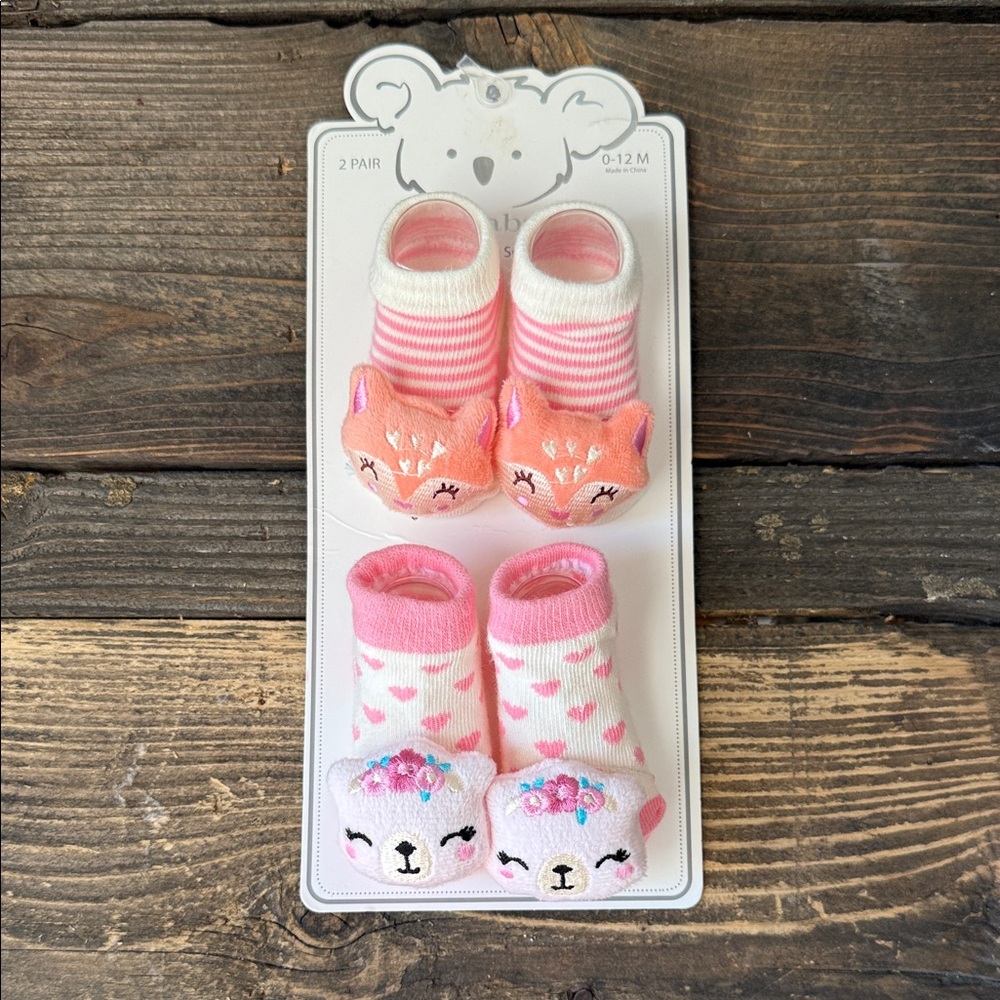 Cute Animal-Themed Pink and Orange Baby Socks